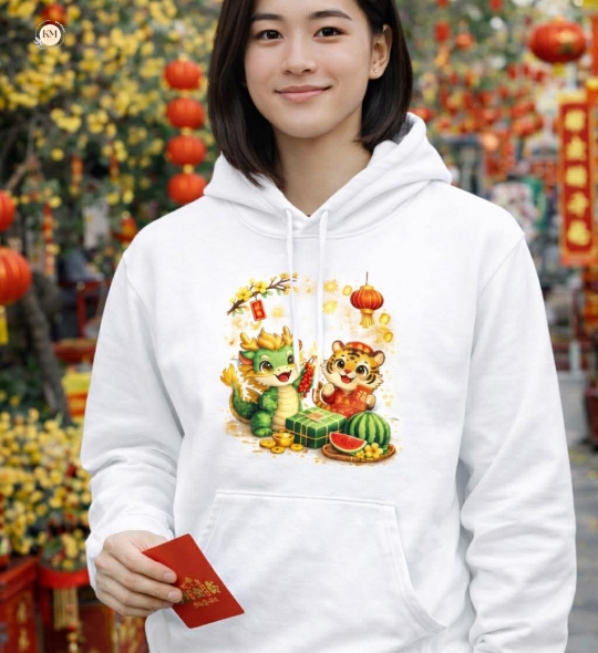 Áo Thun Hoodie Nữ In Hình Tết Theo Mẫu – Trẻ Trung, Nổi Bật Ngày Xuân
