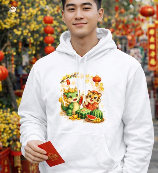 Áo Thun Nam In Hình Tết Theo Mẫu – Hoodie Tết Dễ Thương, Mặc Xuân May Mắn Cả Năm